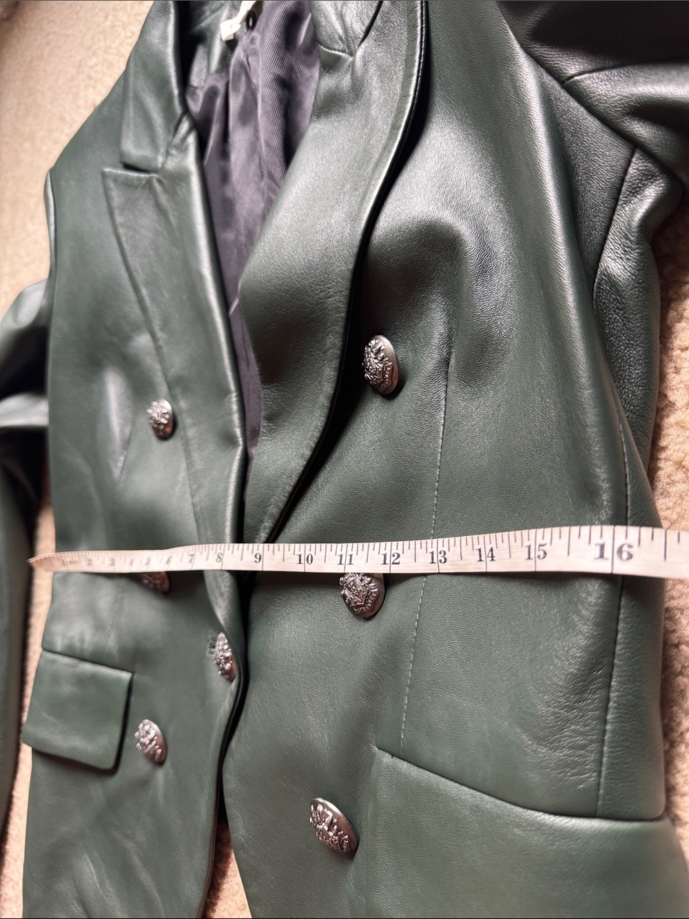 Veronica Beard Cooke Leather Dickey Jacket Dark Green size 6 - Picture 15 of 17